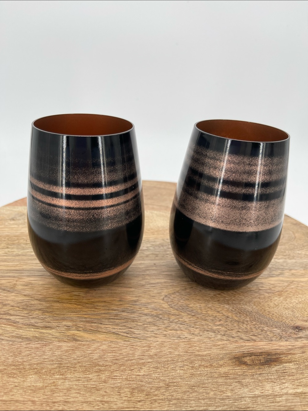 Callisto Black and Copper Metallic Stripe Stemless Tumblers - Set of 2
